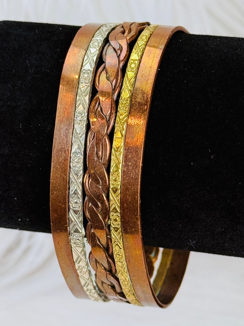 Vintage Mixed Metal Braided Copper Cuff Bracelet Boho Unisex Statement